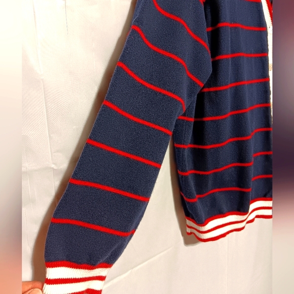 Liz Golf EUC Women's V-neck Cardigan, Large, Navy with Red Stripes White Accents - Picture 5 of 9